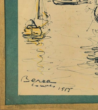 null Dimitri BEREA (1908-1975).

Voiliers dans le port de Cannes. 

Crayon gras sur...