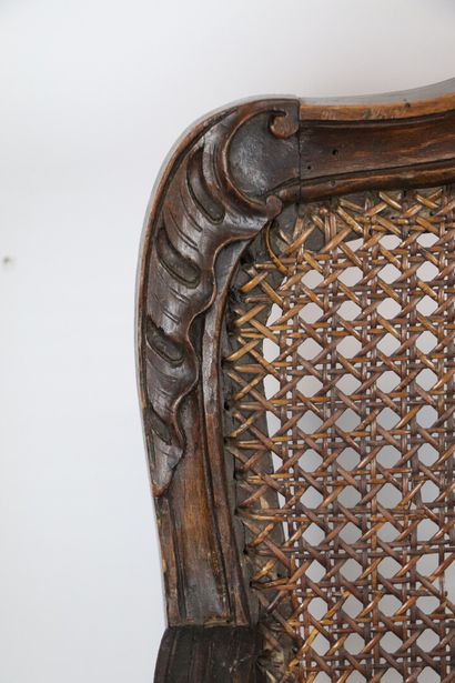 null Flat back beechwood armchair, moulded and carved with pomegranates, foliage...