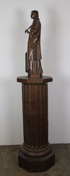 null Statue en fonte figurant Saint Laurent et son grill, reposant sur une colonne...