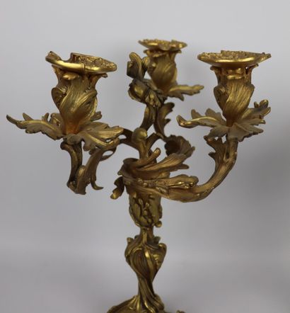 null Paire de candélabres rocaille à trois lumières en bronze doré

Style Louis XV,...
