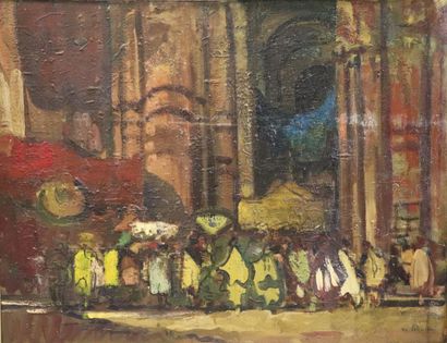 null Marcel FÉGUIDE (1890-1968).

L'entrée dans la cathédrale. 

Huile sur panneau,...