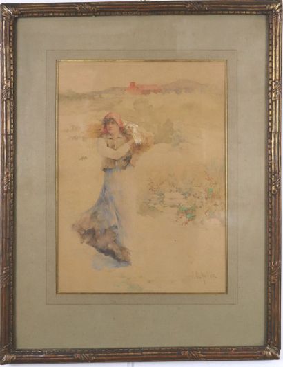 null John-Charles ARTER (1860-1923).

Femme au fagot.

Aquarelle sur papier, signée...