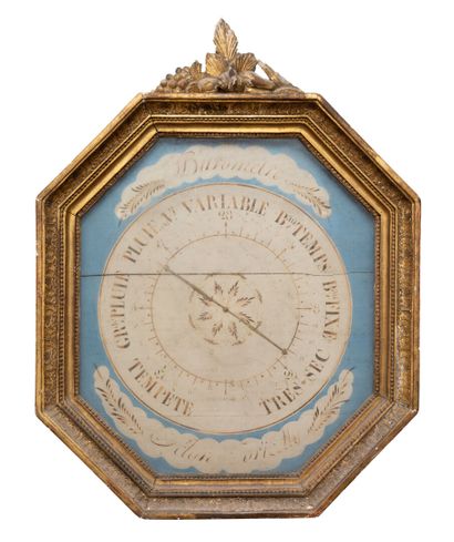 null Barometer with octagonal frame in wood and gilded stucco, dial marked "barometer...