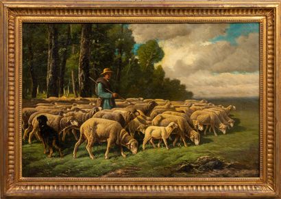 null Charles Ferdinand CERAMANO (1829-1909).

Berger et ses moutons.

Huile sur toile,...