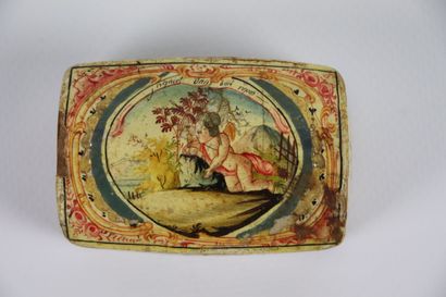 null Two bergamot (citron bark) polychrome boxes, the lids with painted decoration...