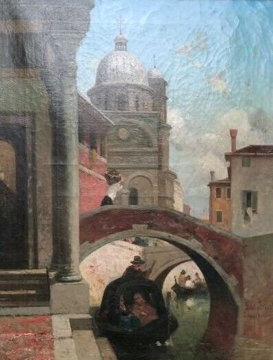 null Germain Fabius BREST (1823-1900). 

Canal à Venise.

Huile sur toile, signée...