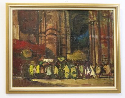 null Marcel FÉGUIDE (1890-1968).

L'entrée dans la cathédrale. 

Huile sur panneau,...