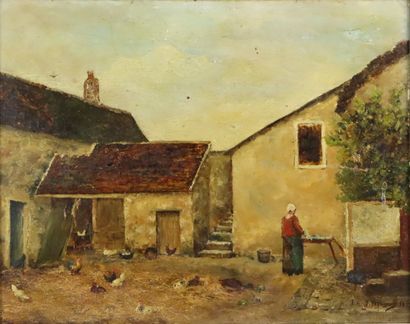 null Jules Jacques VEYRASSAT (1828-1893).

La cour de ferme.

Huile sur panneau,...