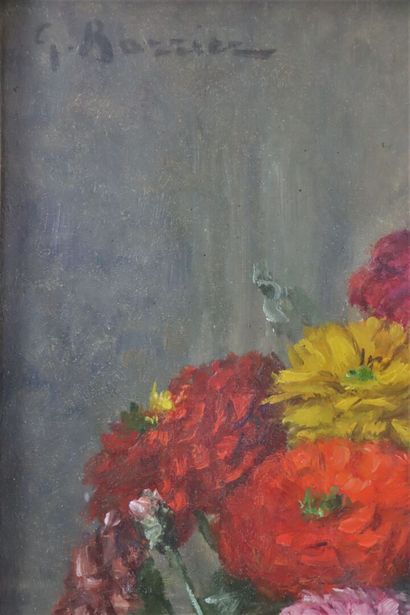 null Gustave BARRIER (1871-1953).

Bouquet de zinnias.

Huile sur panneau, signée...