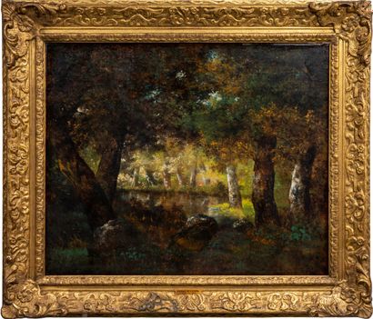 null Ecole française du XIXème siècle.

Clairière en forêt de Barbizon. 

Huile sur...