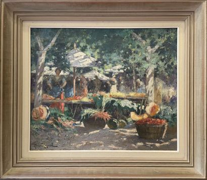 null Antonin ROUX-RENARD (1870-1936). 

Un marché en Provence. 

Huile sur toile,...