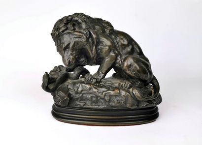 null Antoine-Louis BARYE (1795-1875), d'après.

Lion au serpent. 

Epreuve en bronze...