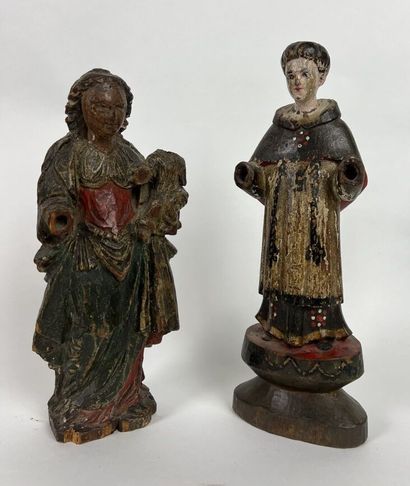 null Deux sculptures en bois polychromes.

XVIIIe et début du XIXe siècle. 

H_28...