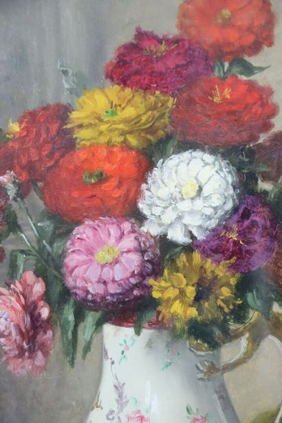 null Gustave BARRIER (1871-1953).

Bouquet de zinnias.

Huile sur panneau, signée...