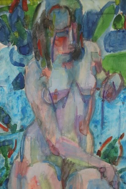 null Claude SCHURR (1921-2014) .

Woman with flowers.

Watercolor on paper, signed...