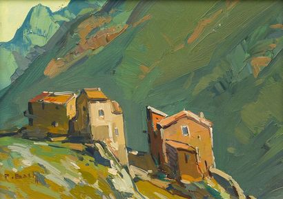 null Pierre BACH (1906-1971).

Houses in the mountains at Asco, Corsica, 1957.

Oil...