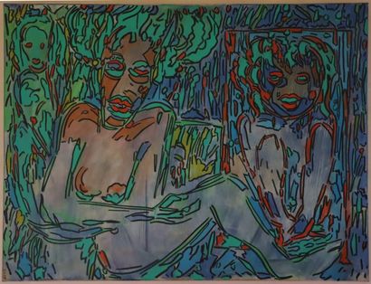 null MAXB (born in 1949).

The Green Bather.

Acrylic and oil on canvas.

H_114cm...
