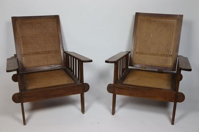 null COLONIAL WORK.

Pair of armchairs entirely dismountable in exotic wood; the...