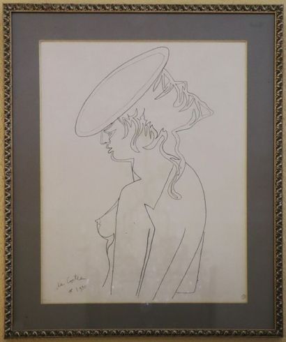 null Jean COCTEAU (1889-1963).

Femme au chapeau.

Lithographie signée dans la planche...