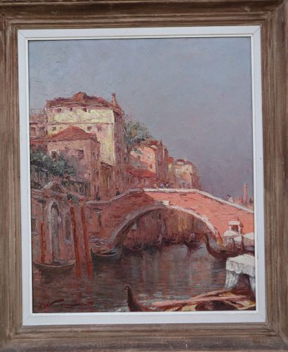 null Léon NOIREAUT (1890-1960).

Pont sur un canal à Venise.

Huile sur panneau,...