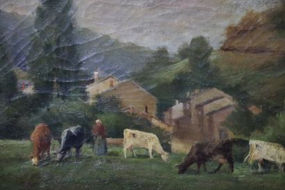 null French school of the XXth century.

The herd in the middle mountains.

Oil on...