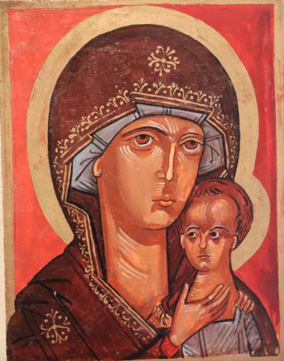 null Ensemble de huit icônes peintes dans la tradition des icônes orthodoxes russes.

XXème...