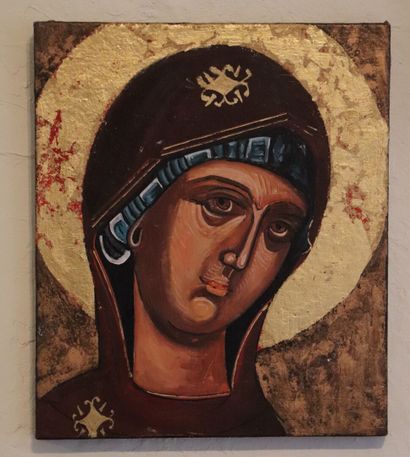 null Ensemble de huit icônes peintes dans la tradition des icônes orthodoxes russes.

XXème...