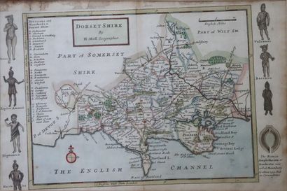 null Ensemble d'encadrements comprenant : 

une carte du Dorsetshire d'après Henri...