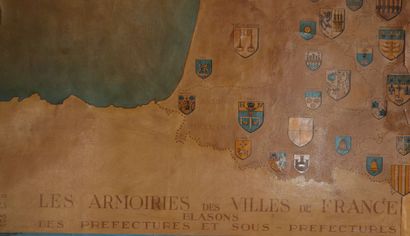 null Important panneau décoratif figurant les armoiries des villes de France, d'après...