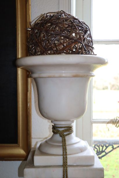 null Paire de vases à piédouche en marbre blanc veiné.

H_45,5 cm D_42 cm