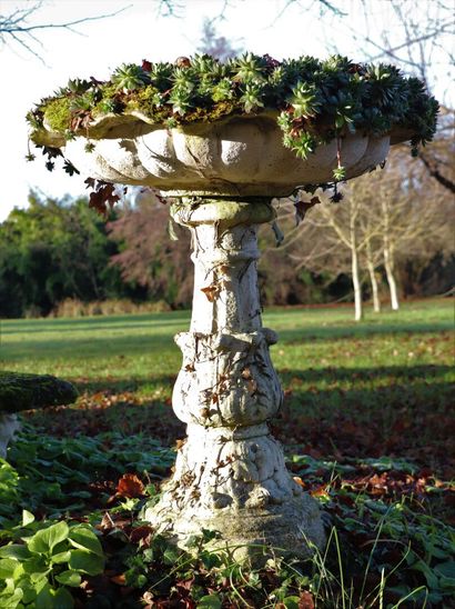 null Fontaine en pierre reconstituée, la vasque reposant sur un fût à feuilles d'acanthe.

H_94...