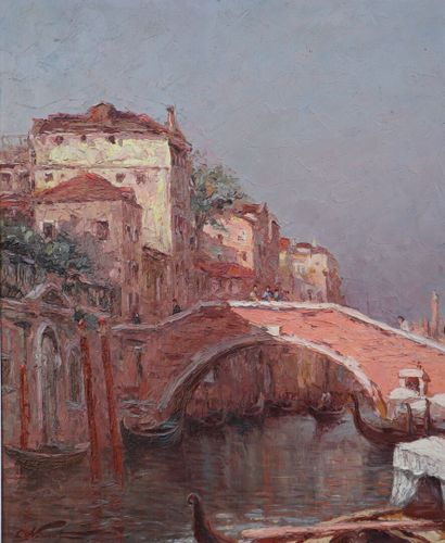 null Léon NOIREAUT (1890-1960).

Pont sur un canal à Venise.

Huile sur panneau,...