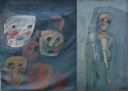 null Jean GACHET (né en 1920).

Squelette et visages.

Deux huile sur panneaux, signées...