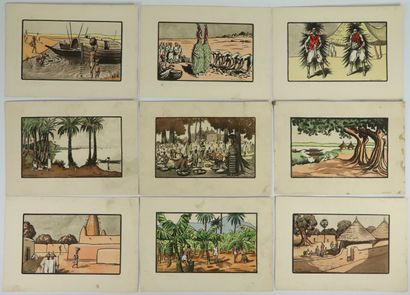 null Pierre CASTAGNEZ (1898-1951).

Suite de neuf scènes animées d'Afrique noire.

Gravées...