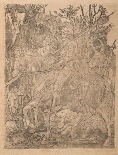  Albrecht DÜRER (1471- 1528), d'après. 
Le Chevalier, la Mort et le Diable. 
Gravure....