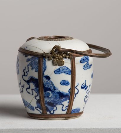 null INDOCHINA, HUE.

Porcelain water pipe decorated in blue underglaze with three...