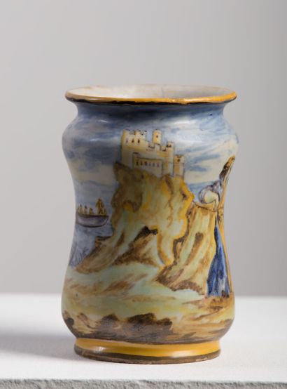 null ITALY.

Small albarello with polychrome decoration of fishermen and marine landscape.

XIXth...
