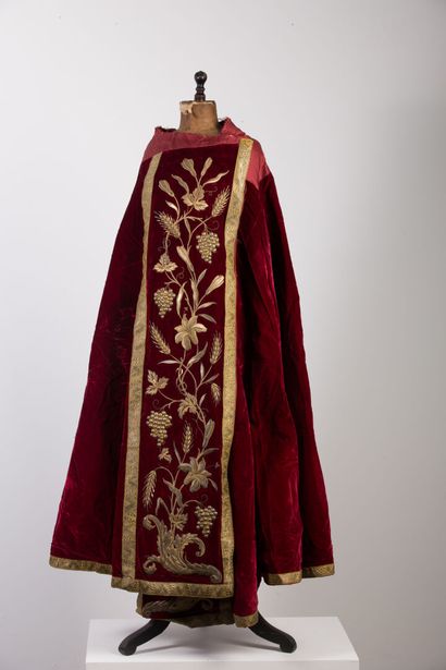 null Two copes or elements of cope with embroidered decoration of vine branches and...