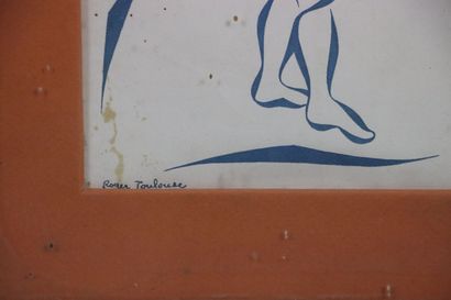  Roger TOULOUSE (1918-1994). 
Huis clos et homme costumé 
Deux pochoirs sur papier,...