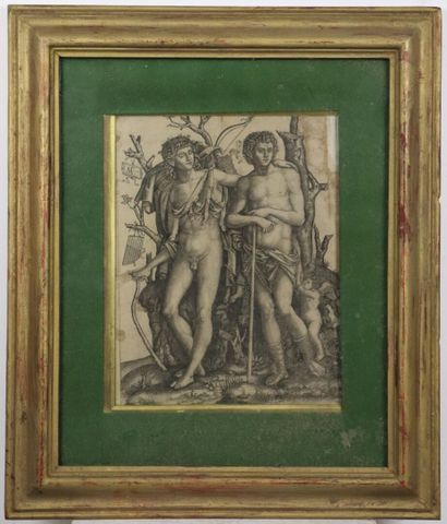  Marcantonio RAIMONDI (c.1480-1527/34), d'après. 
Apollon et Hyacinthe. 
Gravure....