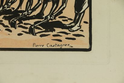 null Pierre CASTAGNEZ (1898-1951).

Suite de neuf scènes animées d'Afrique noire.

Gravées...