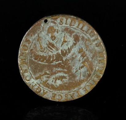 null Médaille ancienne en bronze figurant le pape Sylvestre Ier, marquée à l'avers...