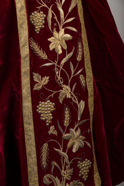 null Two copes or elements of cope with embroidered decoration of vine branches and...