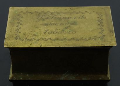 null Amusing brass tobacco box, the lid engraved with the inscription "Ye favourite...