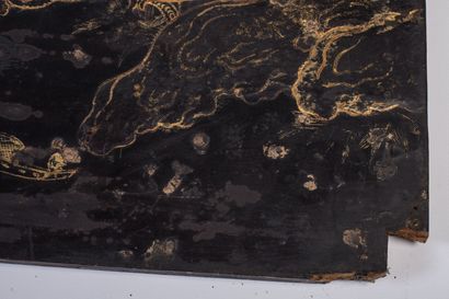 null JAPAN.

Pair of panels, formerly mounted in doors, in black lacquered wood,...