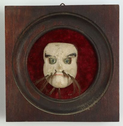 null JAPAN.

Two reductions of Noh mask in lacquered paper mache and hair.

Meiji...
