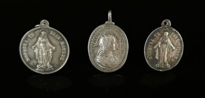 Set of three silver religious medals, two...