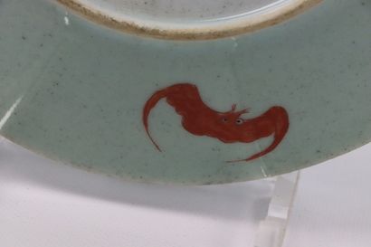 null CHINE, Canton.

Plat en porcelaine à décor de poissons rouges dans des algues,...