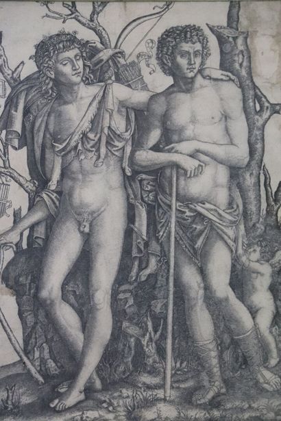  Marcantonio RAIMONDI (c.1480-1527/34), d'après. 
Apollon et Hyacinthe. 
Gravure....