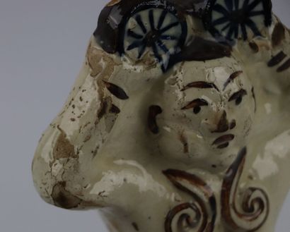 null CHINA (?).

Character in white enamelled stoneware, with brown and blue decoration.

H_18,7...